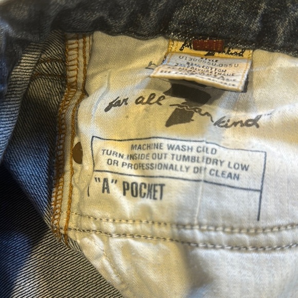 7FAM ‘A’ pocket Blue Flared Jeans w glittery back pockets zipper front size 30 - Picture 8 of 14